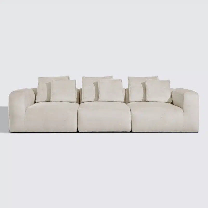 Canapé droit modulable 4 places en velours texturé crème – Marbellia