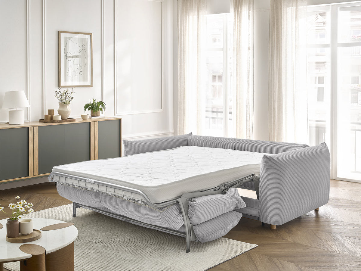 Canapé droit convertible 3 places ERNEST tissu velours côtelé - 140x190