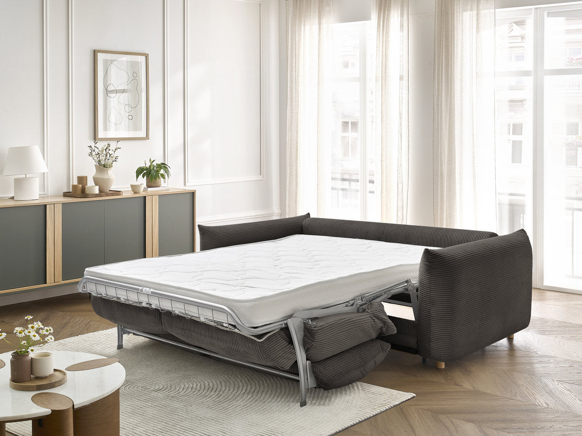 Canapé droit convertible 3 places ERNEST tissu velours côtelé - 140x190