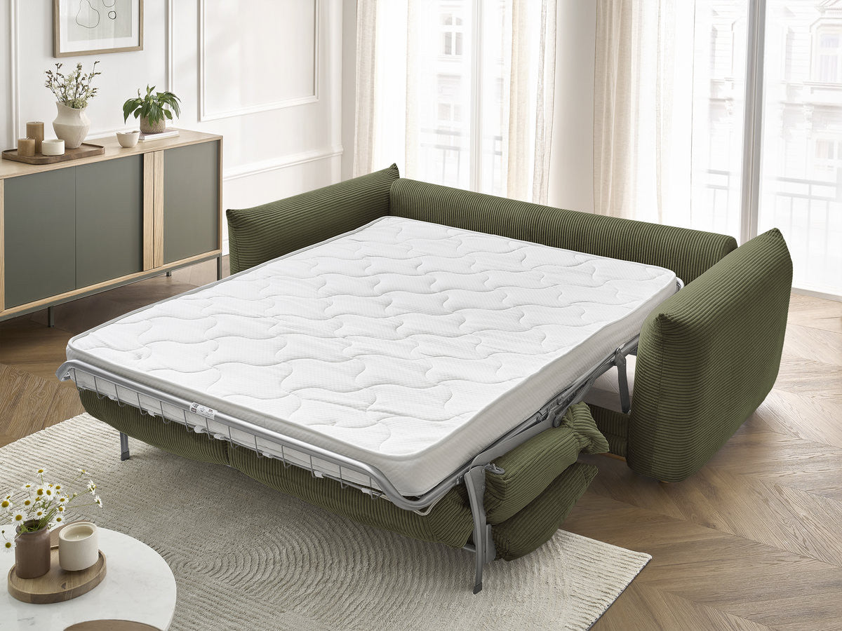 Canapé droit convertible 3 places ERNEST tissu velours côtelé - 160x190