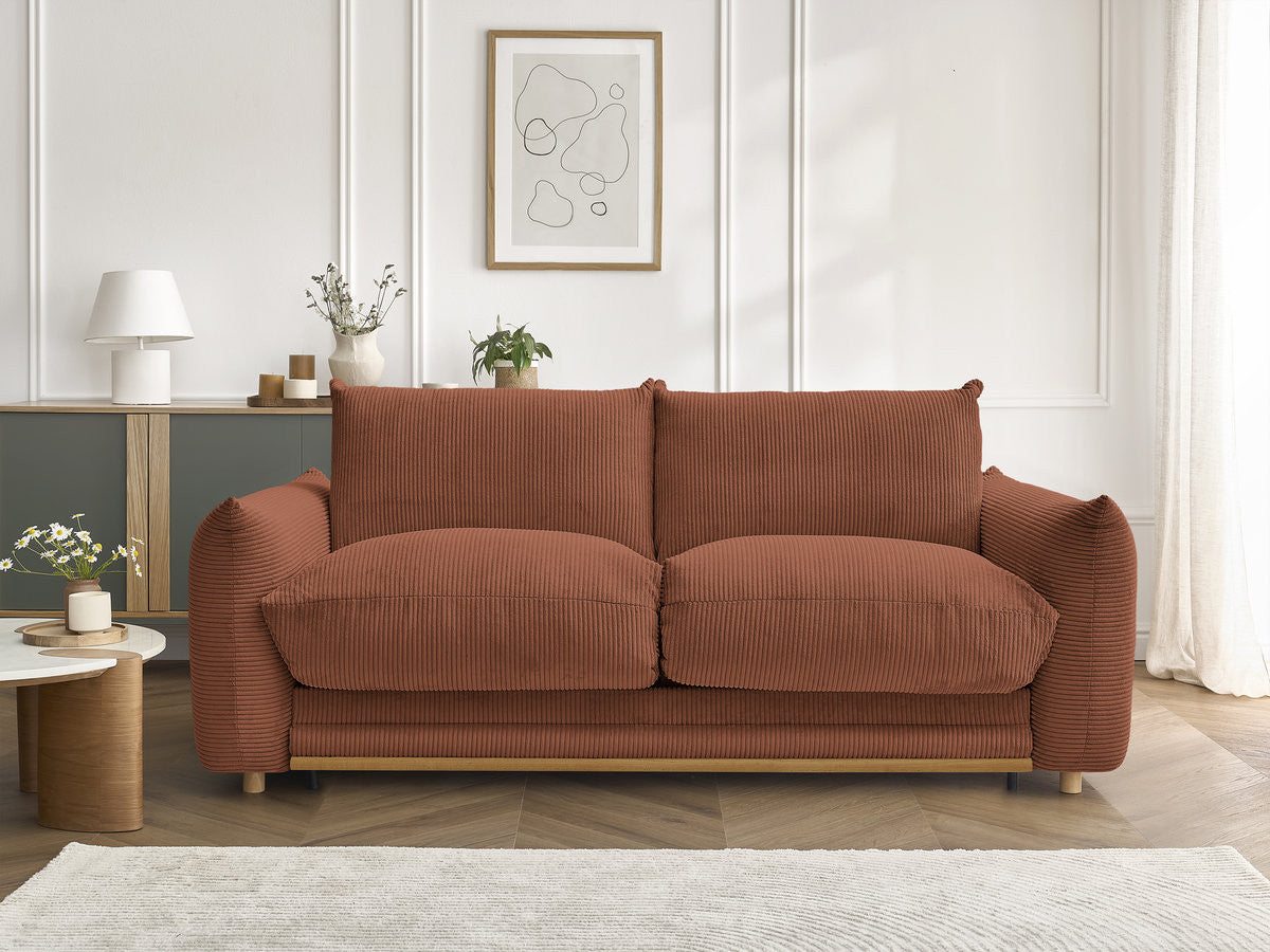 Canapé droit convertible 3 places ERNEST tissu velours côtelé - 160x190