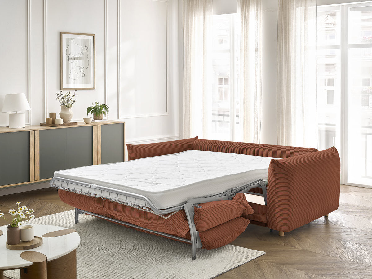 Canapé droit convertible 3 places ERNEST tissu velours côtelé - 160x190
