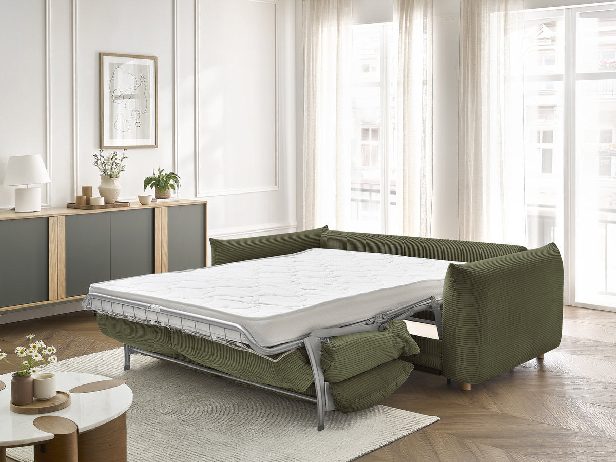 Canapé droit convertible 3 places ERNEST tissu velours côtelé - 140x190
