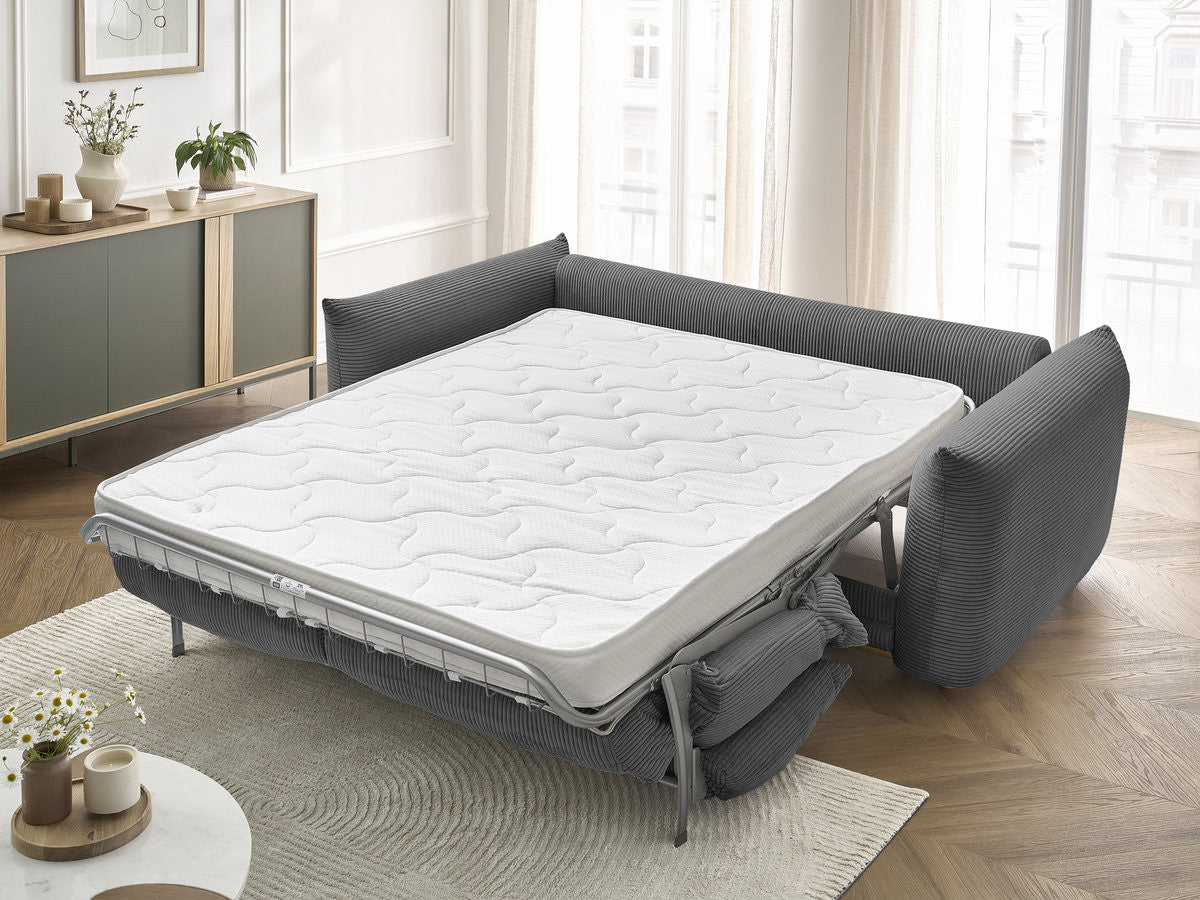 Canapé droit convertible 3 places ERNEST tissu velours côtelé - 160x190