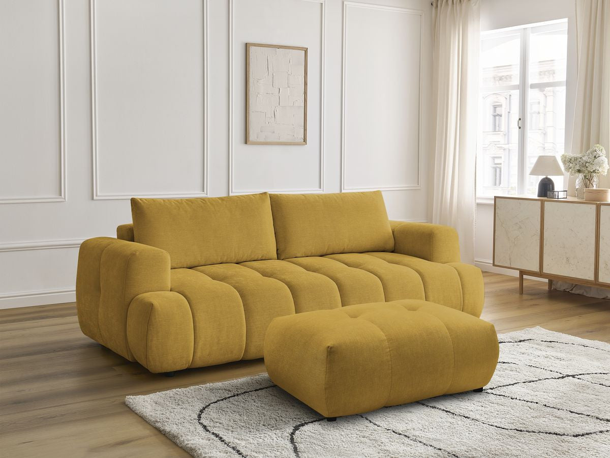 Canapé droit convertible 3 places FUJI  tissu lisse avec pouf
