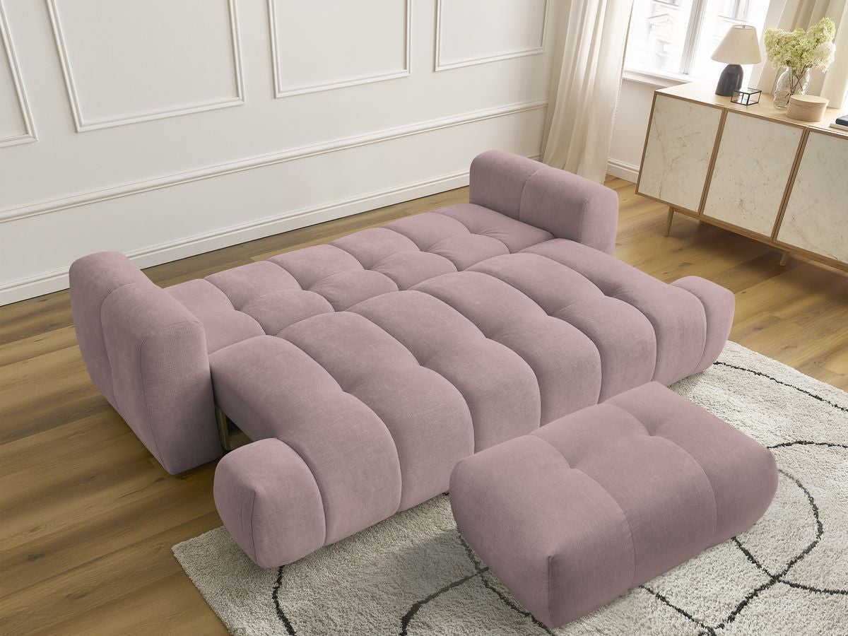 Canapé droit convertible 3 places FUJI  tissu lisse avec pouf