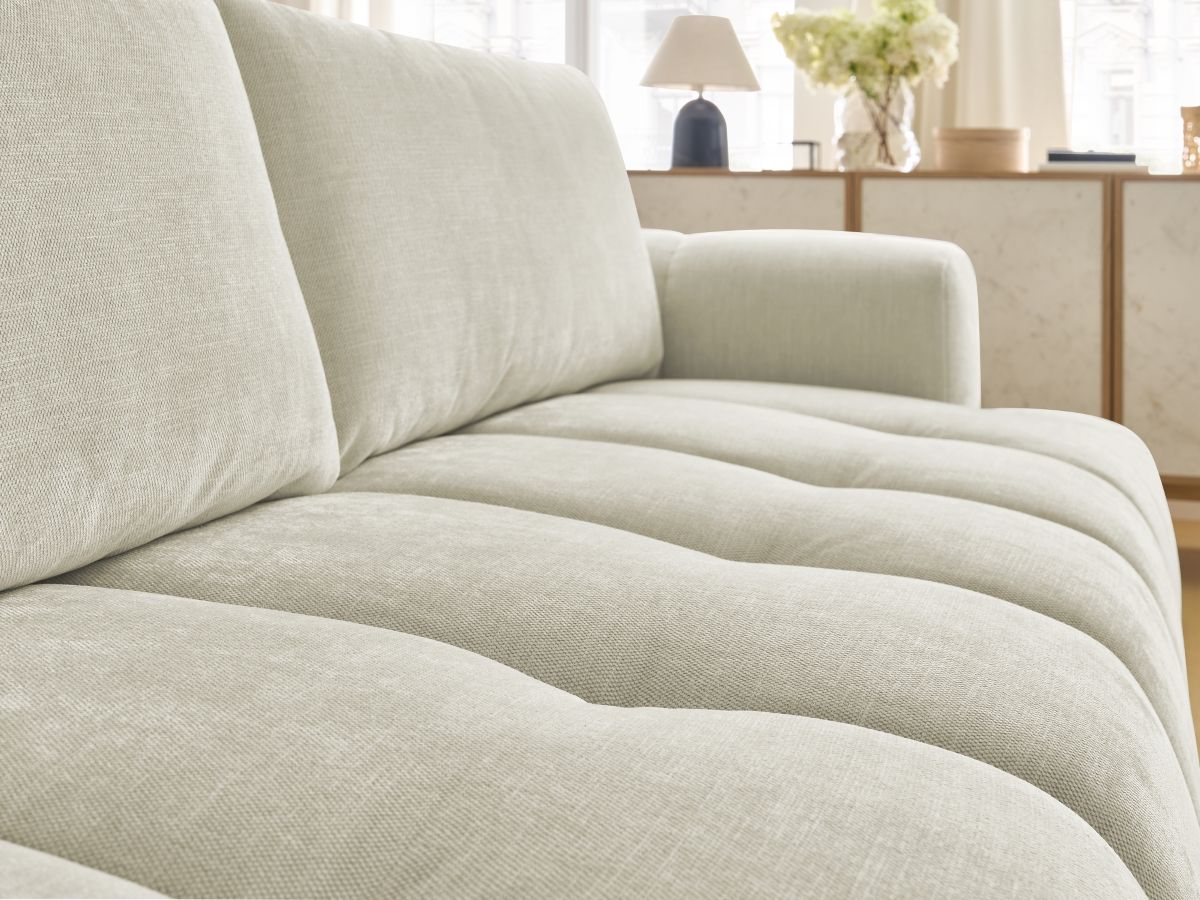 Canapé droit convertible 3 places FUJI  tissu lisse avec pouf