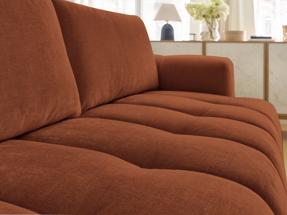 Canapé droit convertible 3 places FUJI  tissu lisse avec pouf