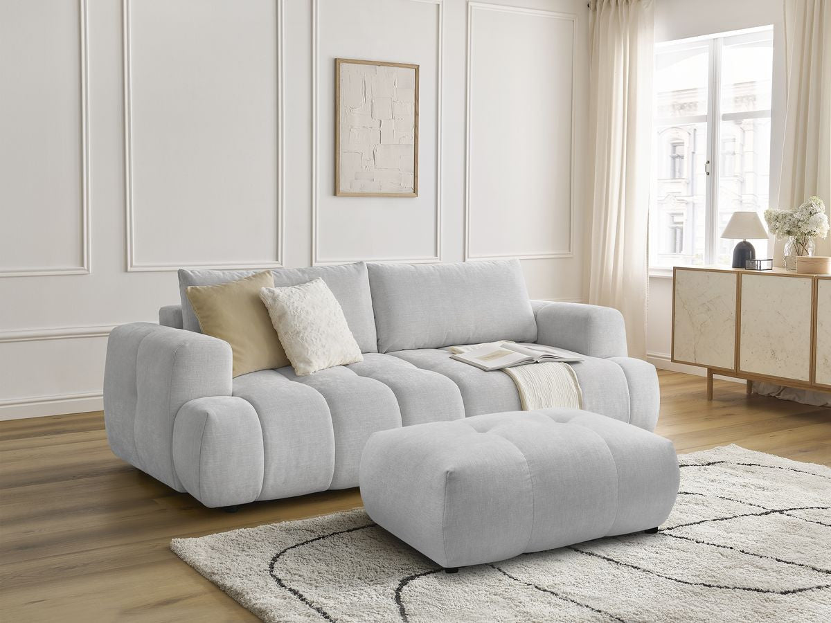 Canapé droit convertible 3 places FUJI  tissu lisse avec pouf