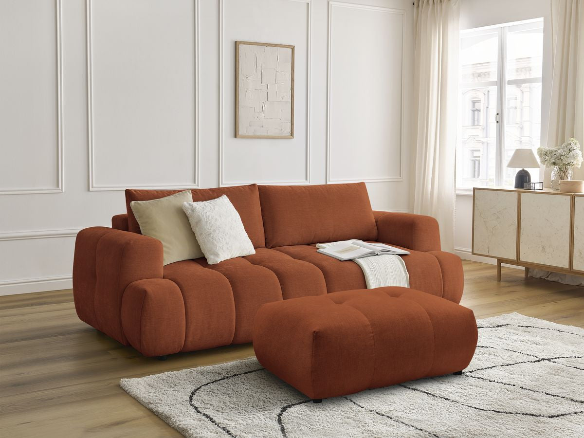 Canapé droit convertible 3 places FUJI  tissu lisse avec pouf