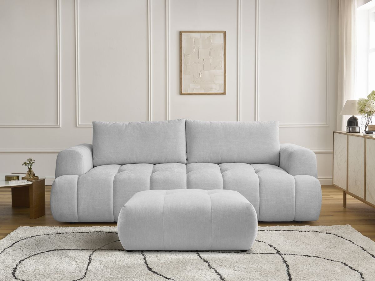 Canapé droit convertible 3 places FUJI  tissu lisse avec pouf
