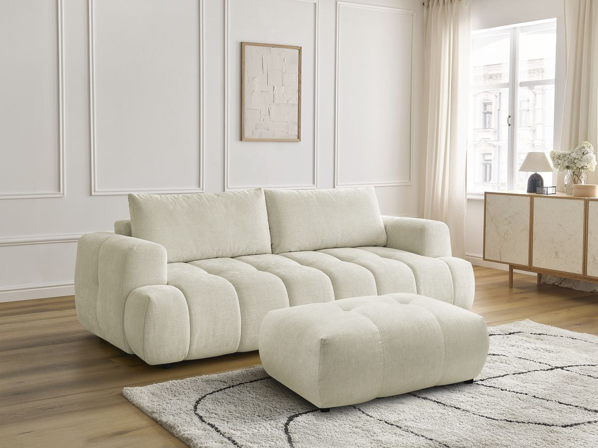 Canapé droit convertible 3 places FUJI  tissu lisse avec pouf