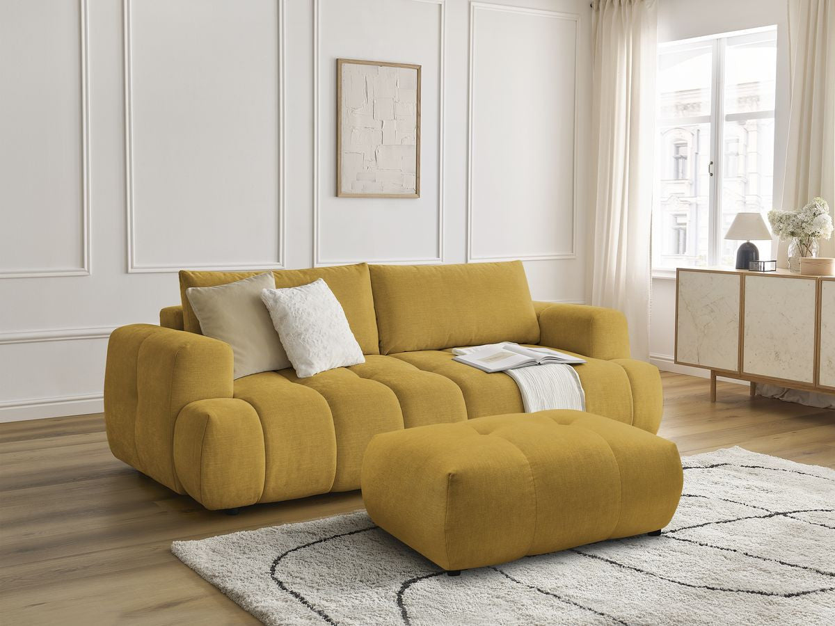 Canapé droit convertible 3 places FUJI  tissu lisse avec pouf