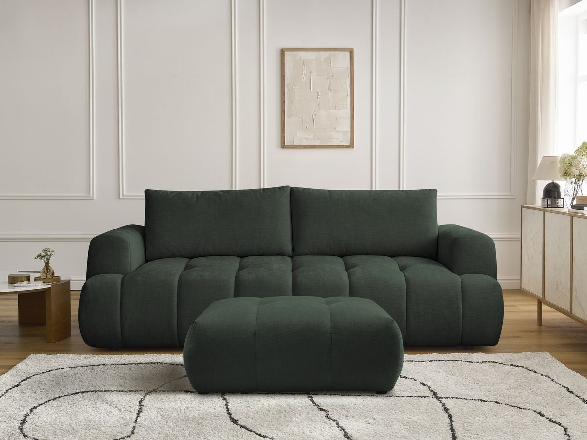 Canapé droit convertible 3 places FUJI  tissu lisse avec pouf