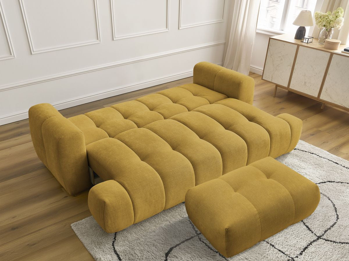 Canapé droit convertible 3 places FUJI  tissu lisse avec pouf