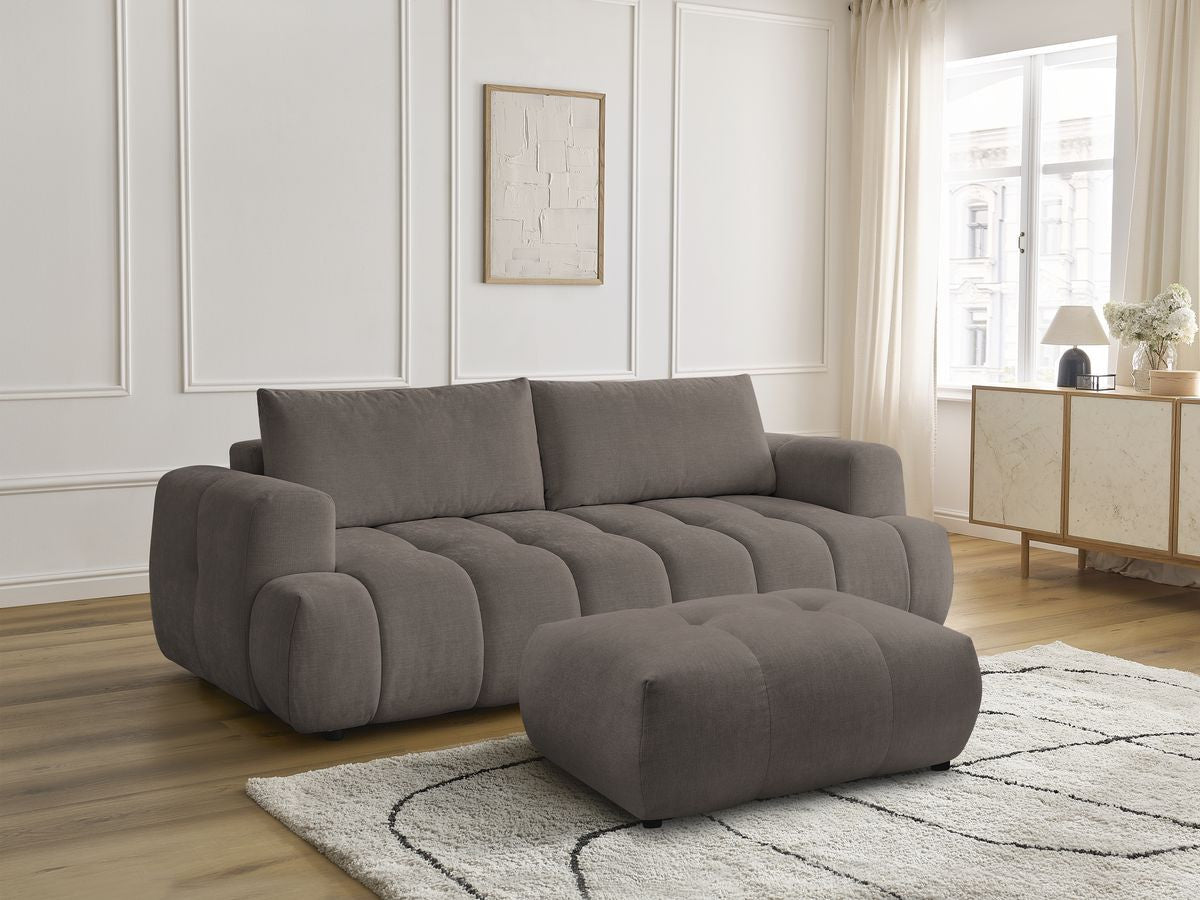 Canapé droit convertible 3 places FUJI  tissu lisse avec pouf