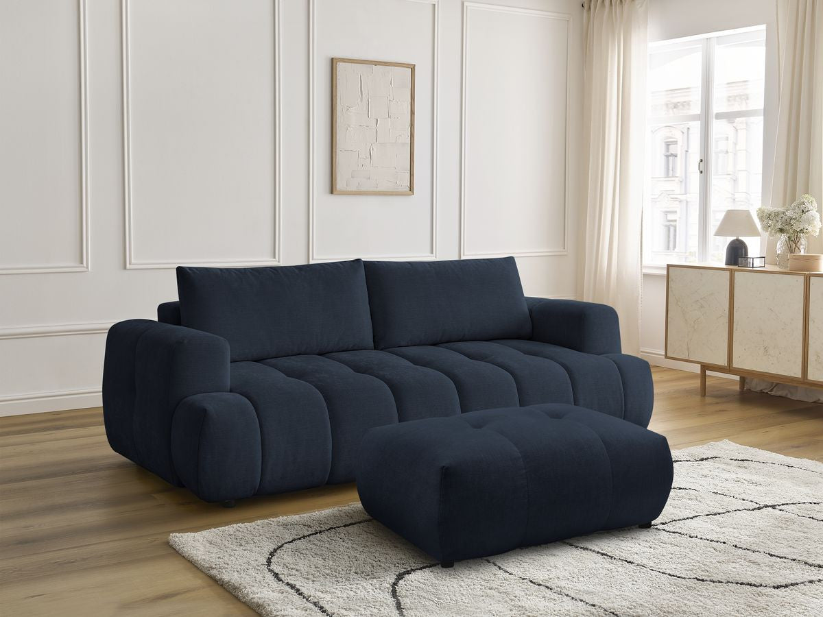 Canapé droit convertible 3 places FUJI  tissu lisse avec pouf