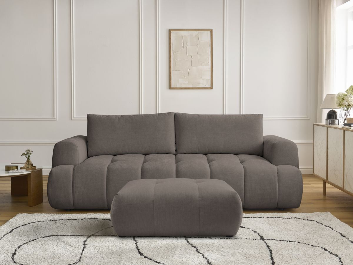 Canapé droit convertible 3 places FUJI  tissu lisse avec pouf