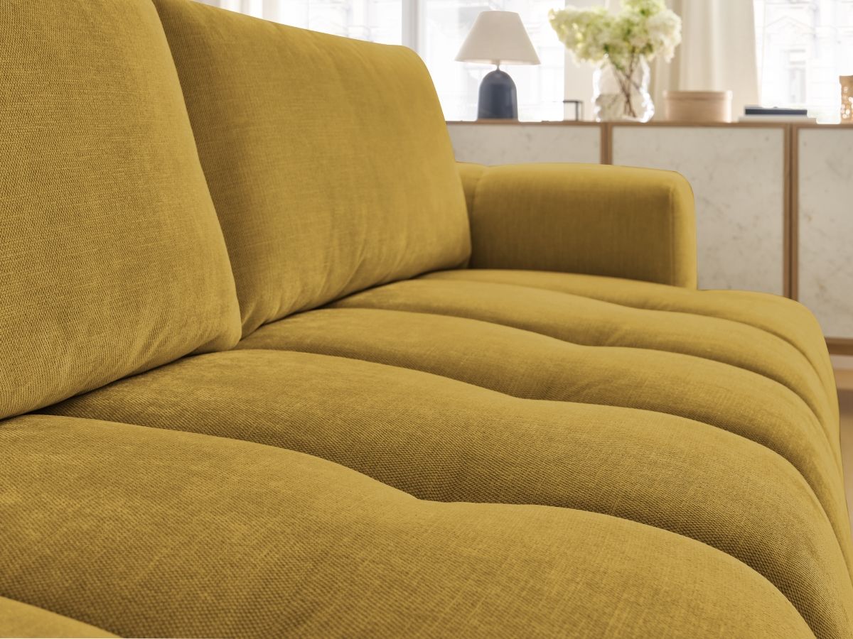 Canapé droit convertible 3 places FUJI  tissu lisse avec pouf