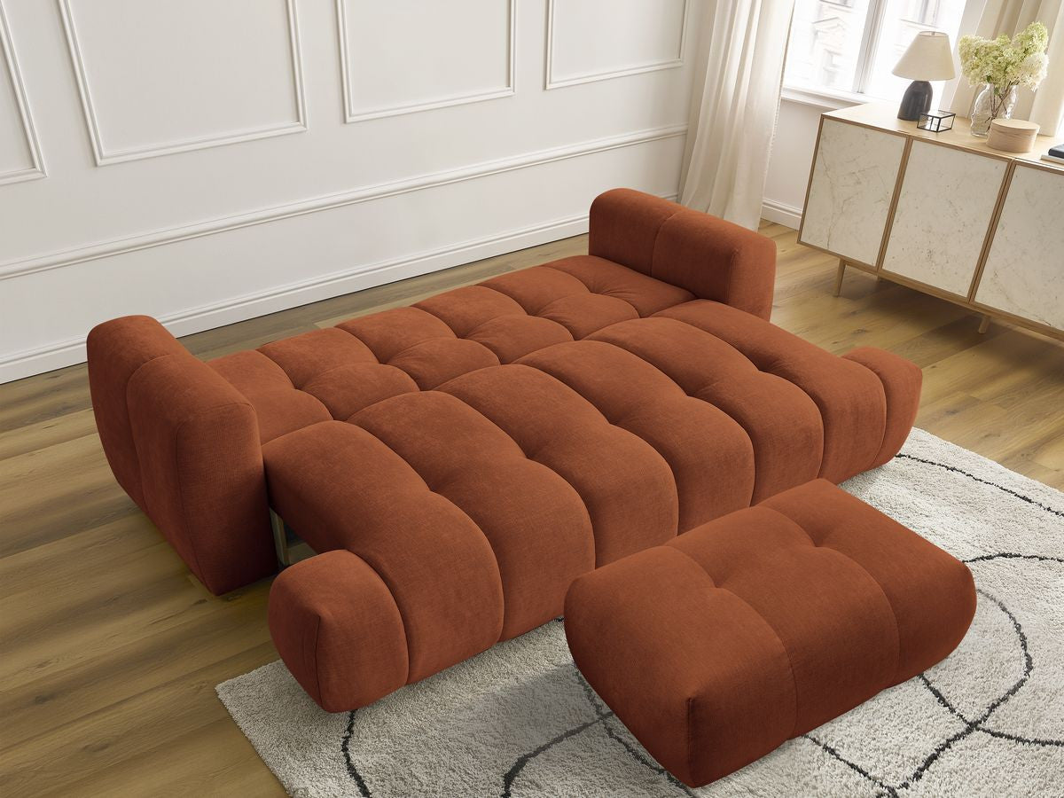 Canapé droit convertible 3 places FUJI  tissu lisse avec pouf