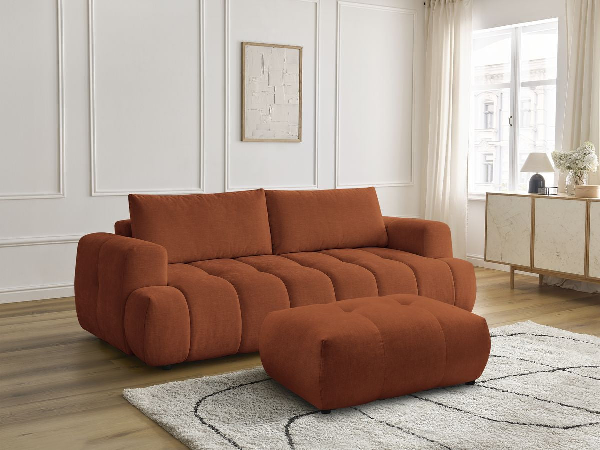 Canapé droit convertible 3 places FUJI  tissu lisse avec pouf