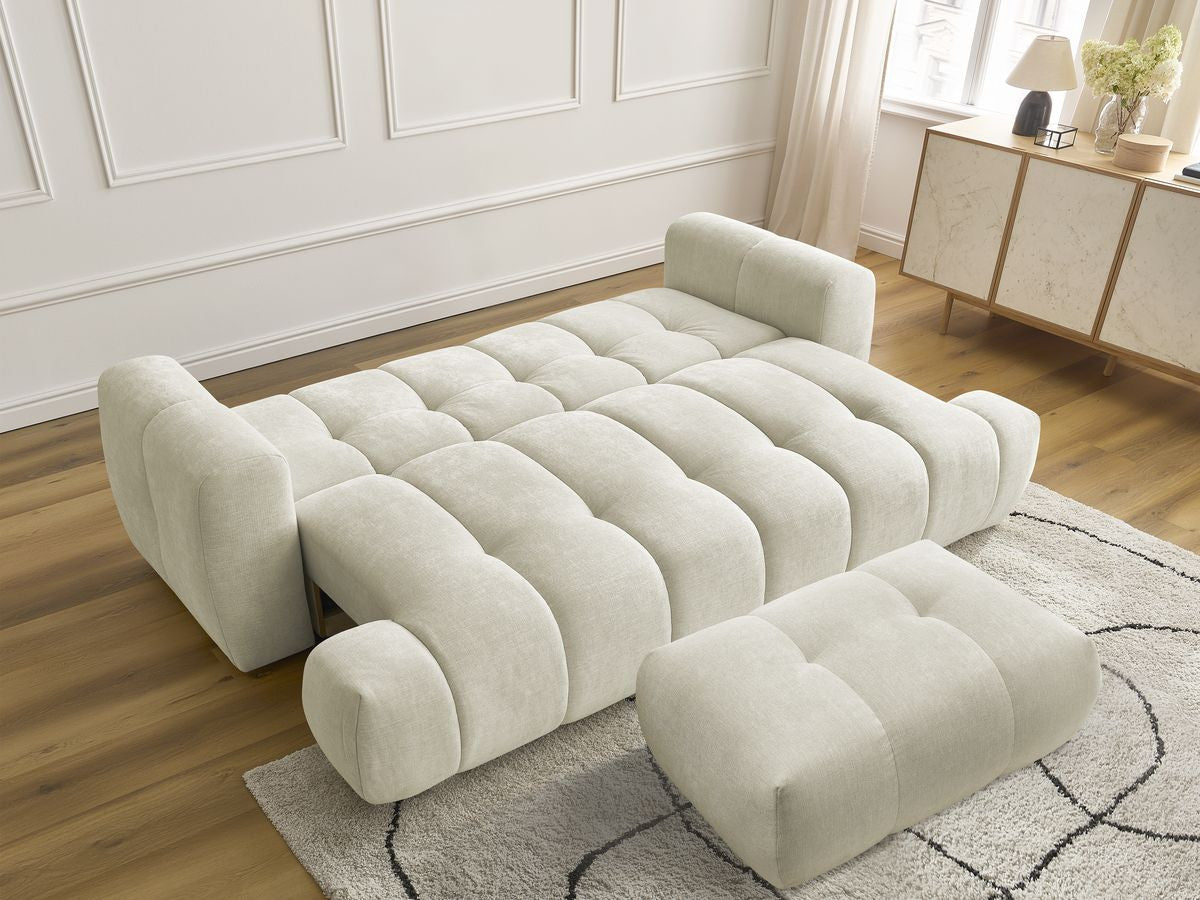 Canapé droit convertible 3 places FUJI  tissu lisse avec pouf