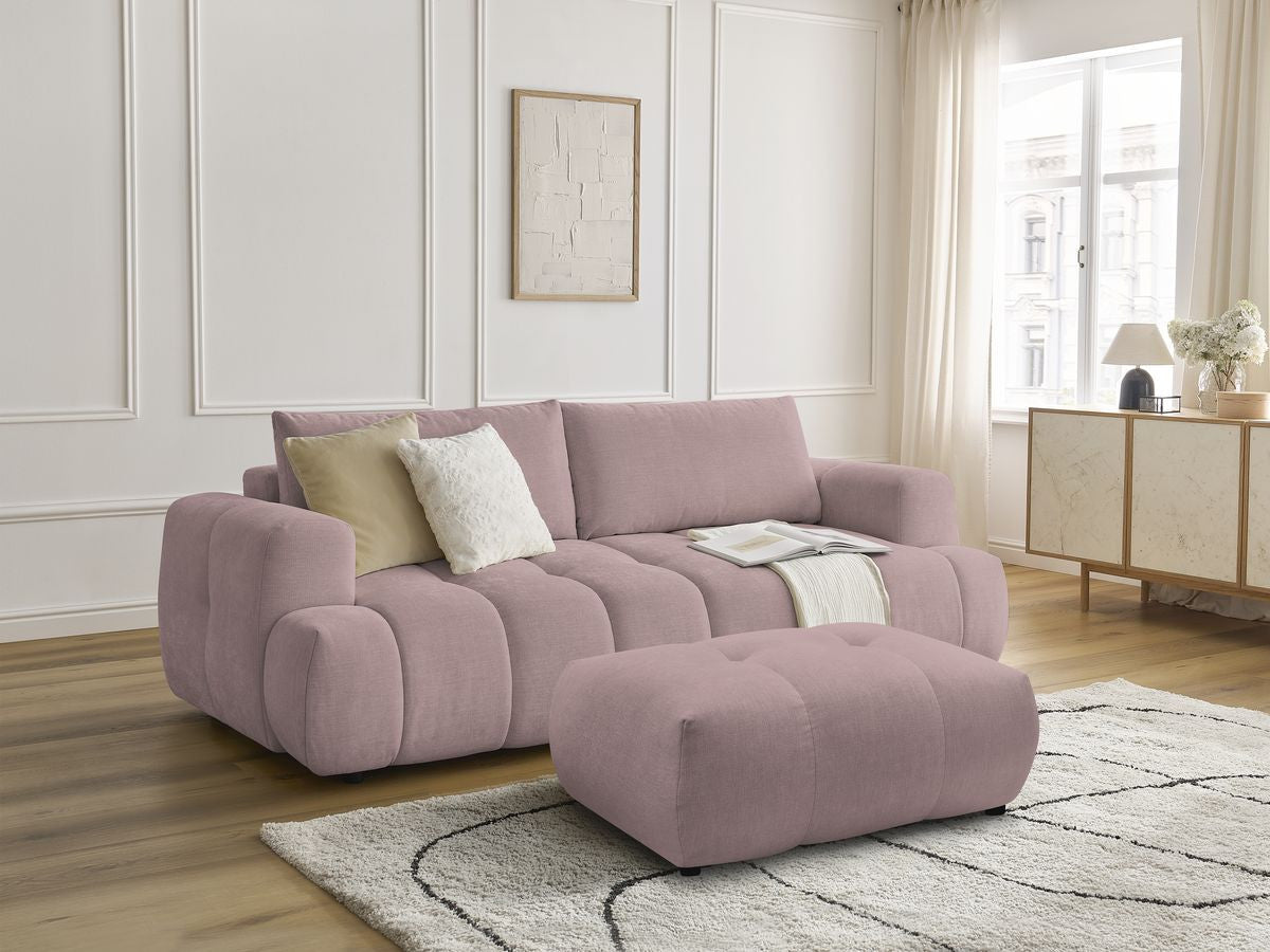 Canapé droit convertible 3 places FUJI  tissu lisse avec pouf
