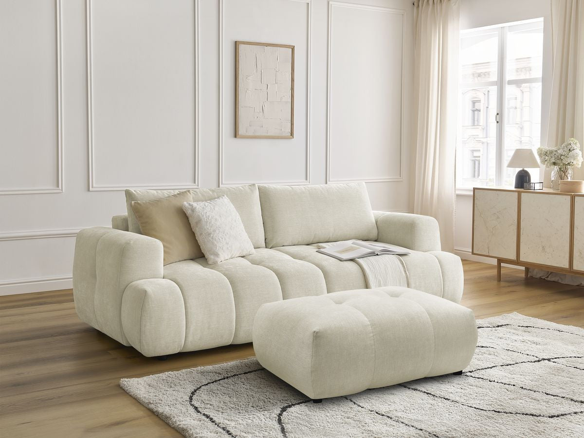 Canapé droit convertible 3 places FUJI  tissu lisse avec pouf