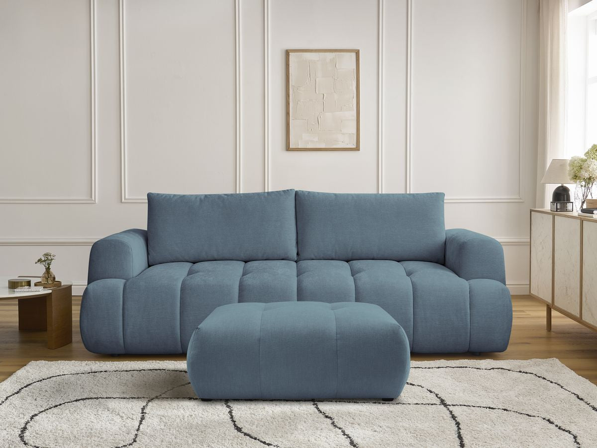 Canapé droit convertible 3 places FUJI  tissu lisse avec pouf