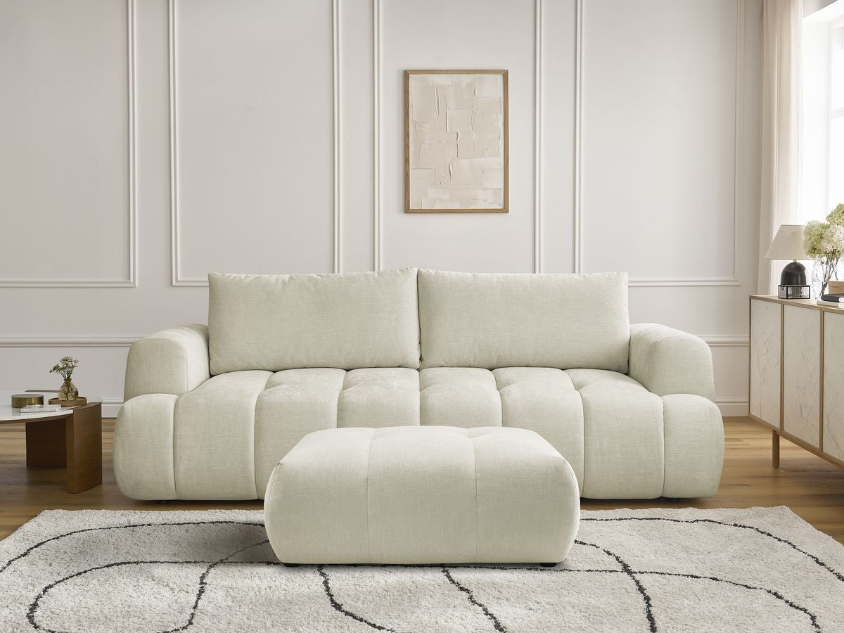Canapé droit convertible 3 places FUJI  tissu lisse avec pouf