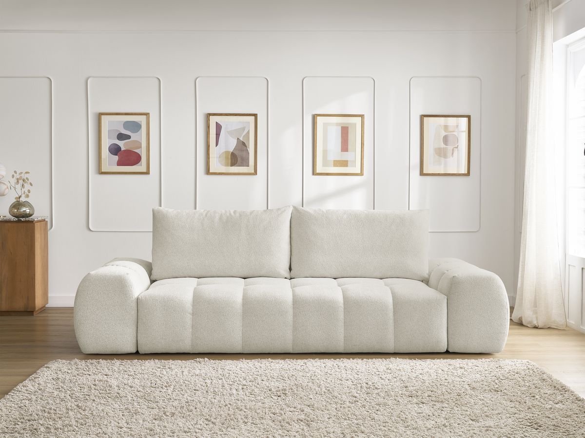 Canapé droit convertible coffre EVEREST tissu chiné - 2 coussins