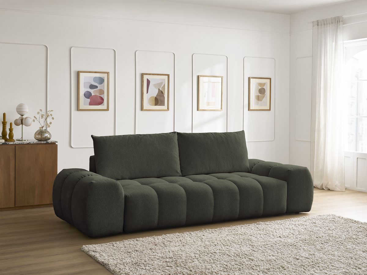 Canapé droit convertible coffre EVEREST tissu chiné - 2 coussins