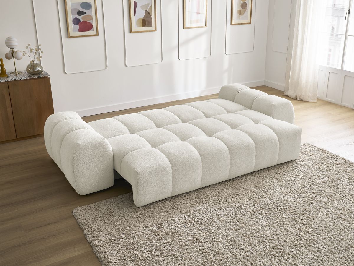 Canapé droit convertible coffre EVEREST tissu chiné - 5 coussins