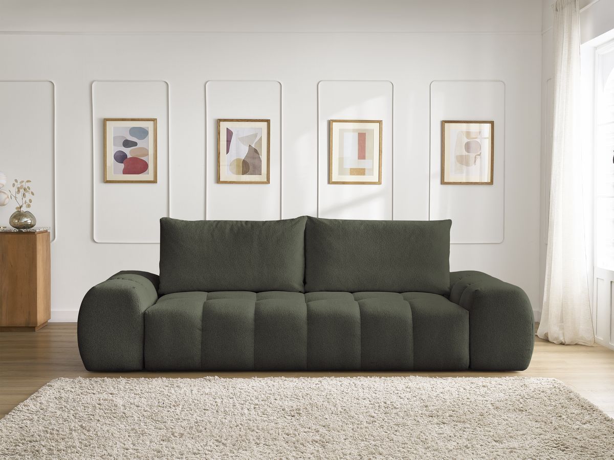 Canapé droit convertible coffre EVEREST tissu chiné - 2 coussins