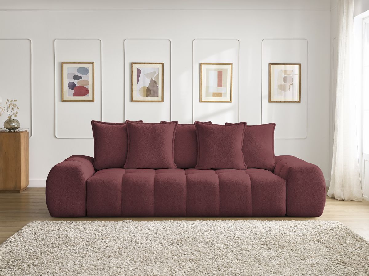 Canapé droit convertible coffre EVEREST tissu chiné - 5 coussins