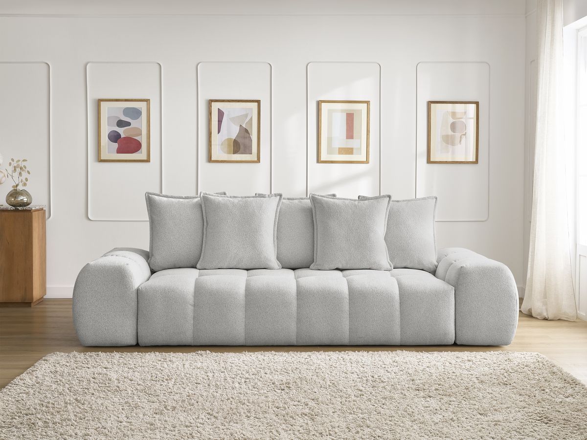 Canapé droit convertible coffre EVEREST tissu chiné - 5 coussins