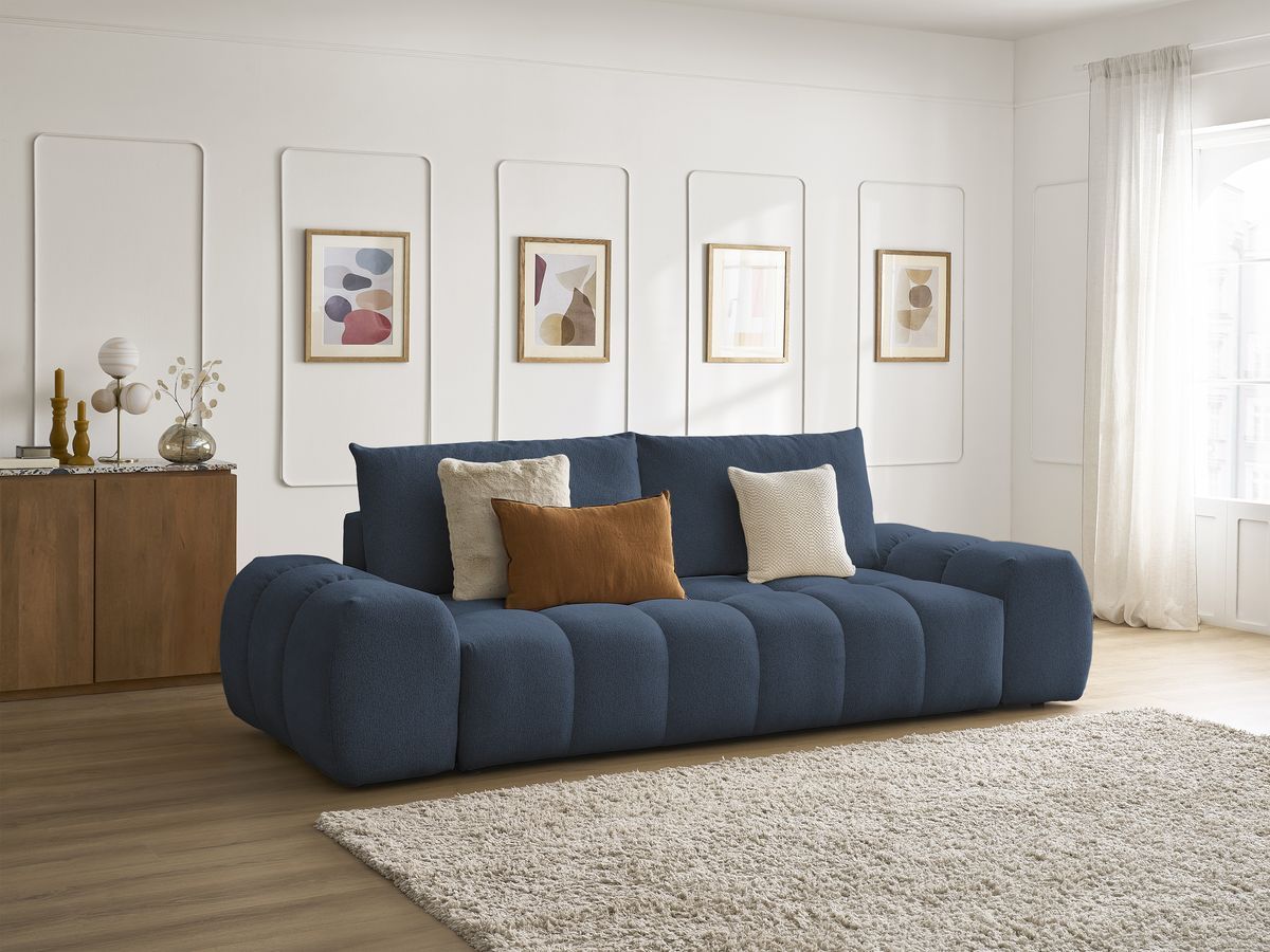 Canapé droit convertible coffre EVEREST tissu chiné - 2 coussins