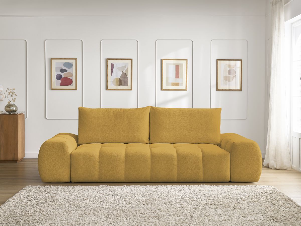 Canapé droit convertible coffre EVEREST tissu chiné - 2 coussins