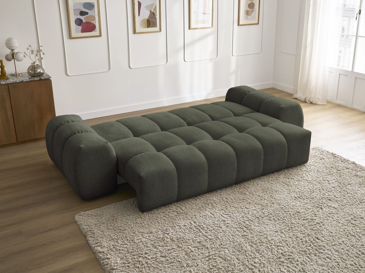 Canapé droit convertible coffre EVEREST tissu chiné - 2 coussins