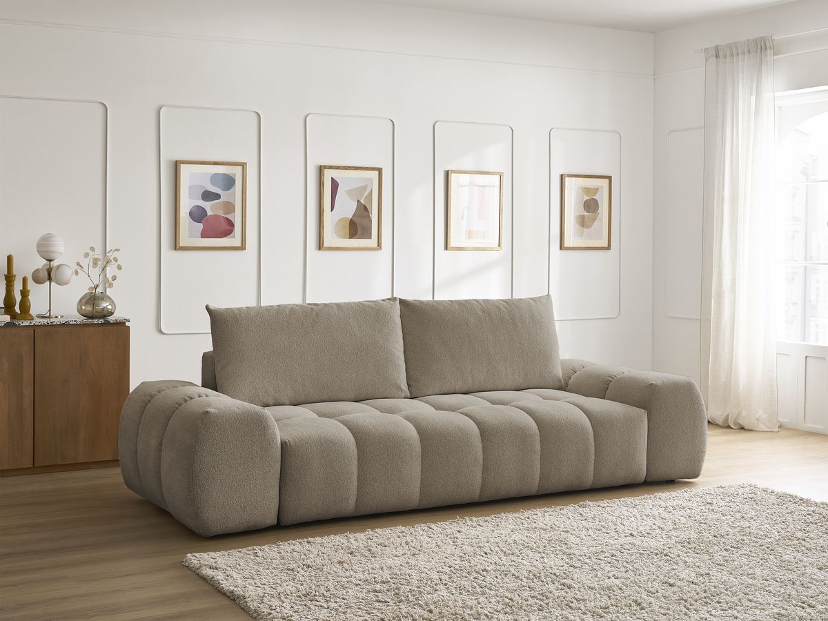 Canapé droit convertible coffre EVEREST tissu chiné - 2 coussins