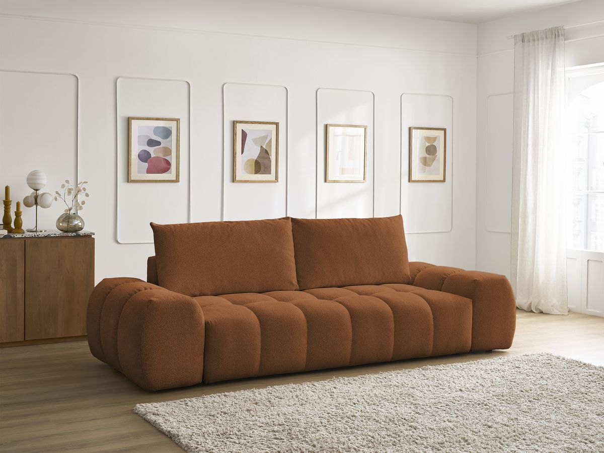 Canapé droit convertible coffre EVEREST tissu chiné - 2 coussins