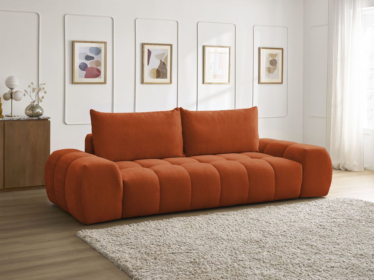 Canapé droit convertible coffre EVEREST tissu texturé - 2 coussins
