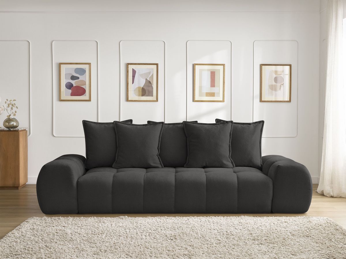 Canapé droit convertible coffre EVEREST tissu texturé - 5 coussins