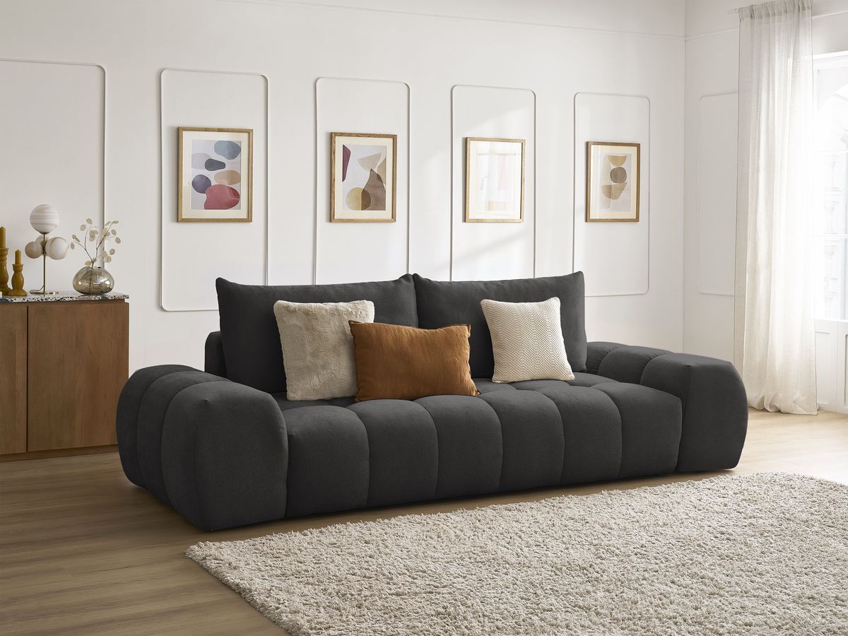 Canapé droit convertible coffre EVEREST tissu texturé - 2 coussins