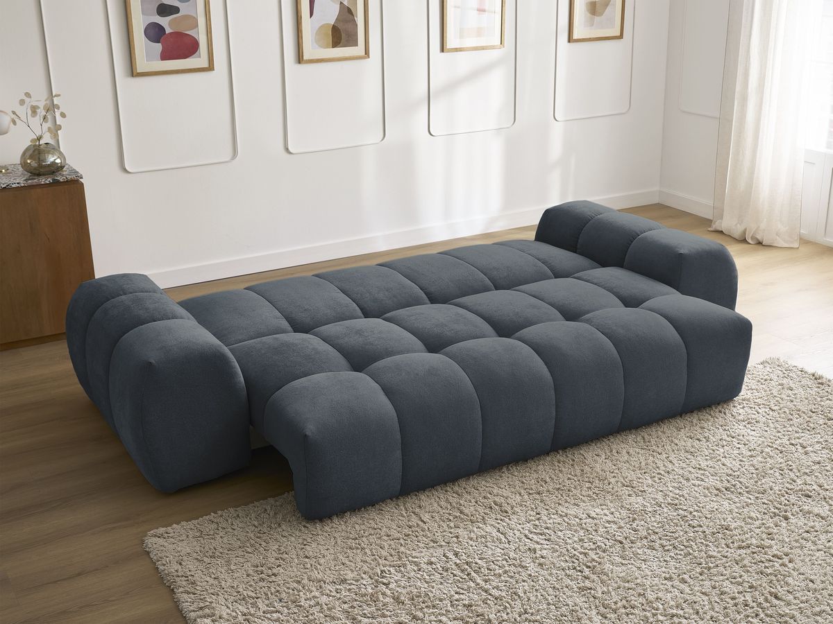 Canapé droit convertible coffre EVEREST tissu texturé - 5 coussins