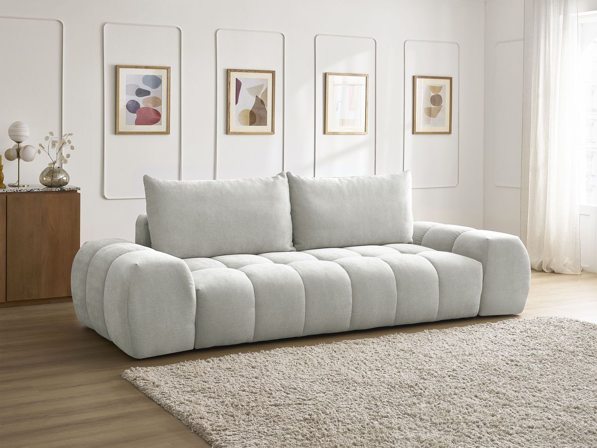Canapé droit convertible coffre EVEREST tissu texturé - 2 coussins