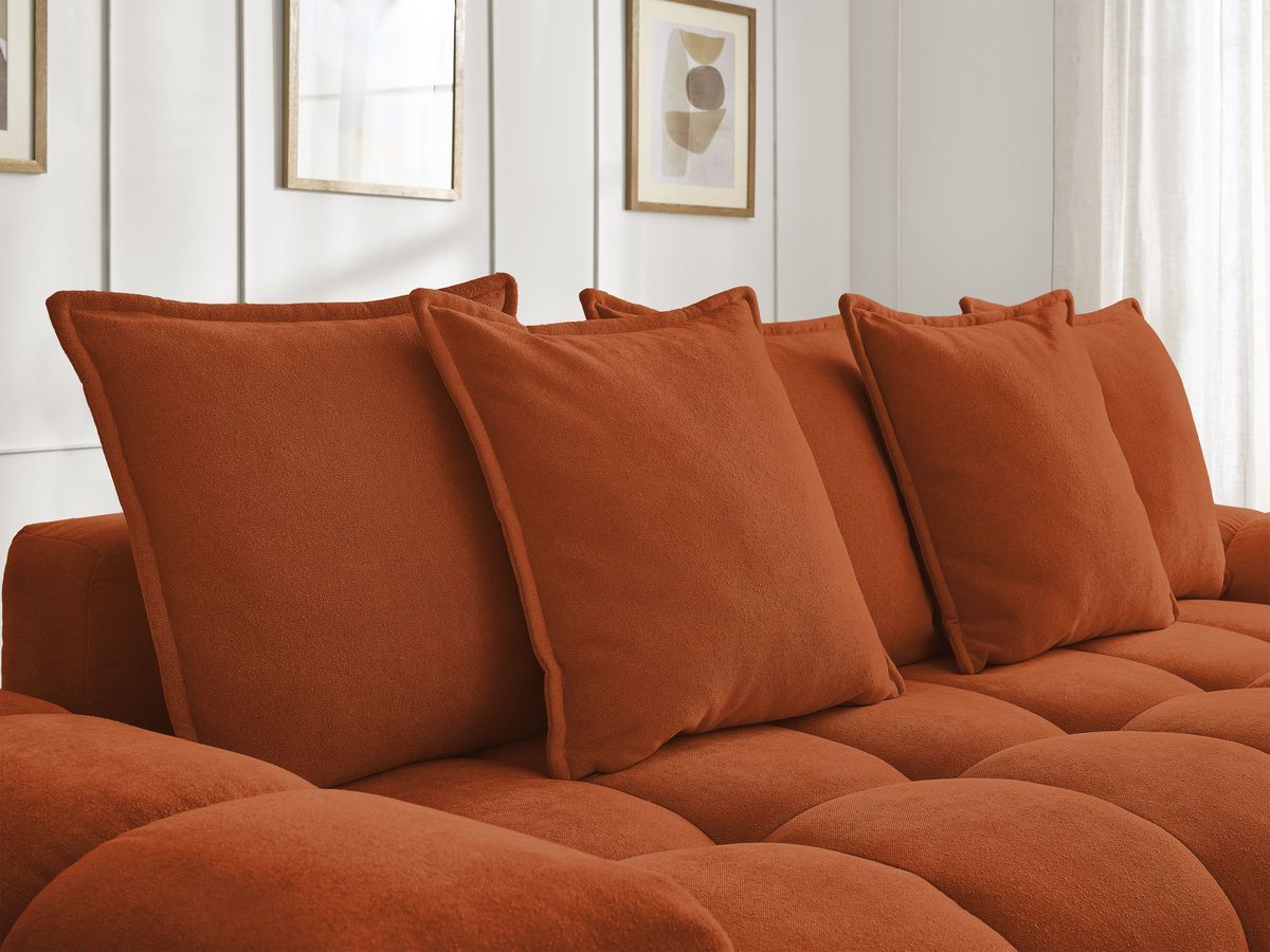 Canapé droit convertible coffre EVEREST tissu texturé - 5 coussins
