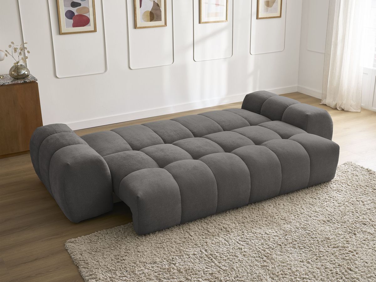 Canapé droit convertible coffre EVEREST tissu texturé - 5 coussins