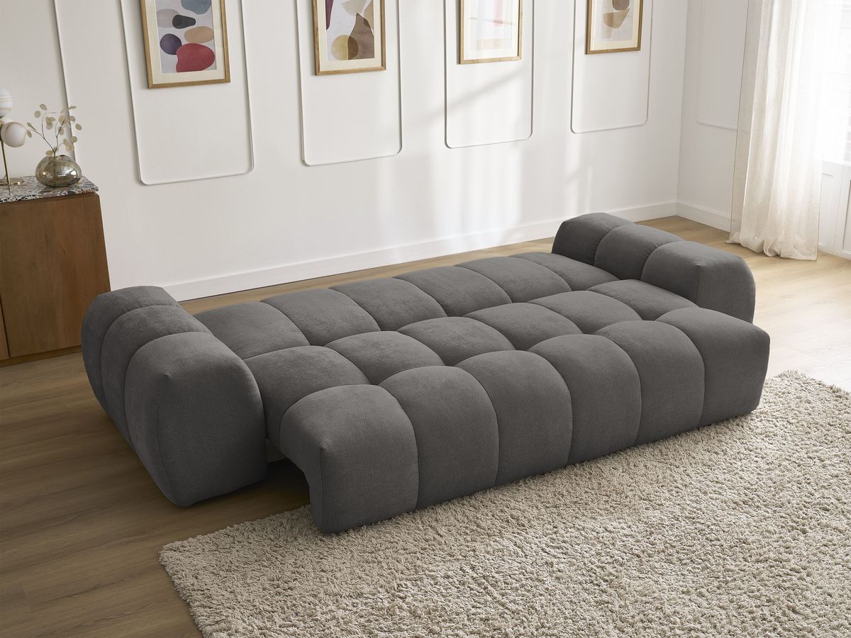 Canapé droit convertible coffre EVEREST tissu texturé - 2 coussins