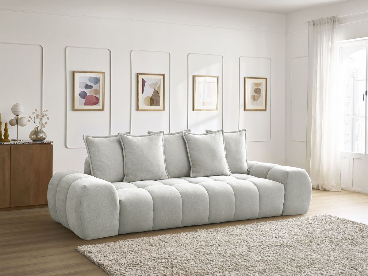 Canapé droit convertible coffre EVEREST tissu texturé - 5 coussins